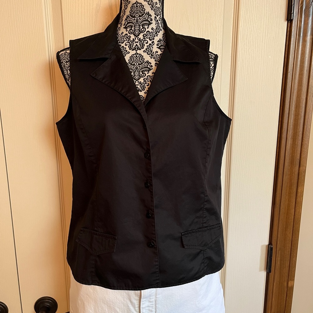 Talbot’s black sleeveless blouse